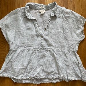 Black and white striped linen blouse